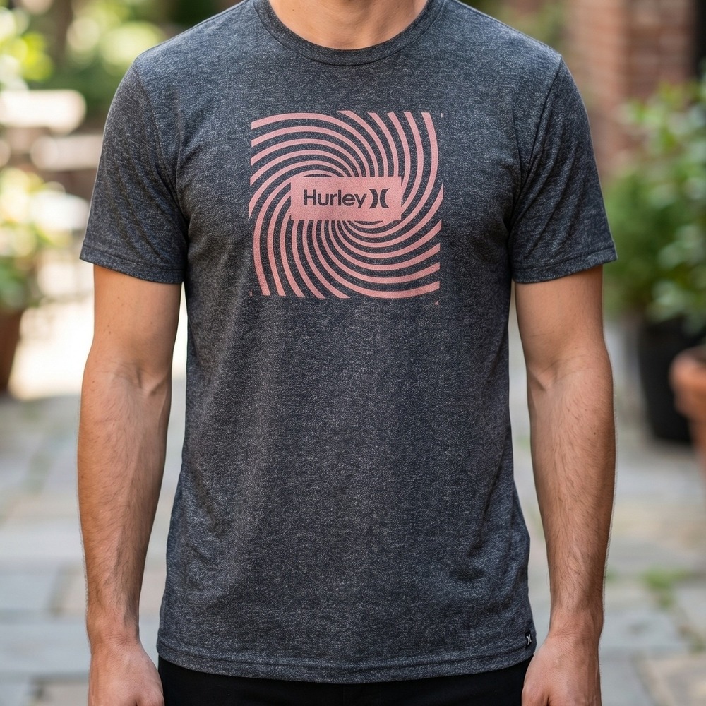 Hurley Mens Graphic T-Shirt Charcoal‎ Heather Peach Spiral Logo Short Sleeve M